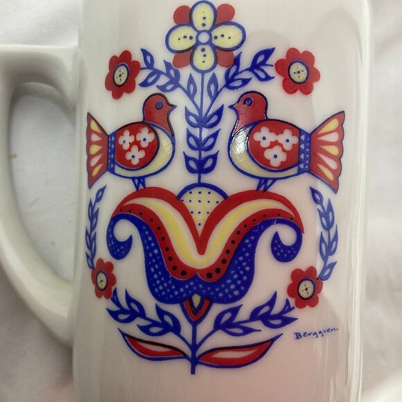 Vintage Berggren Swedish Folk Art Mug Birds & Tulips 3/$17 - Picture 5 of 8